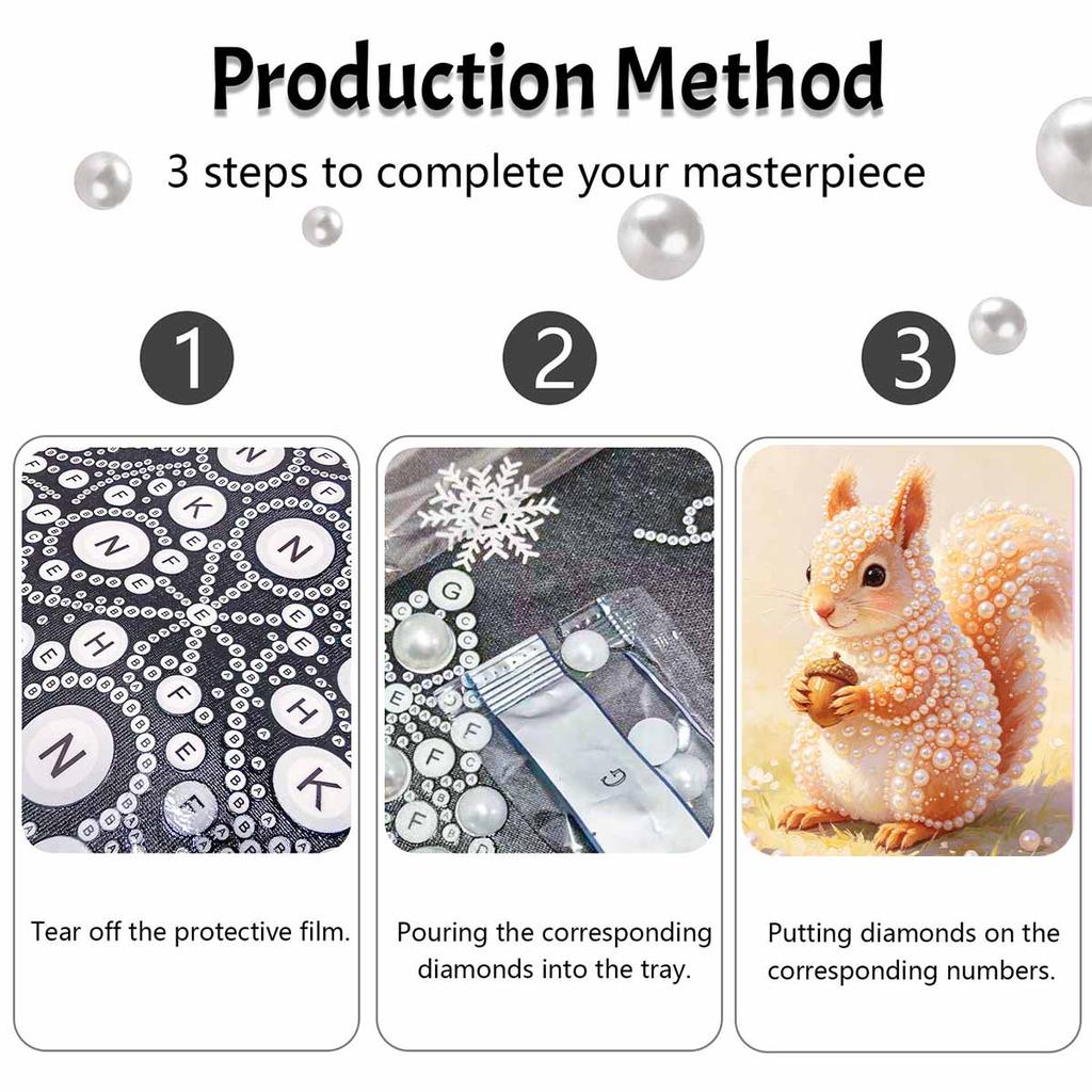 Stretched Frame Pearl Art Kit Cute Squirrel With Acorn DIY Sparkling Bead Canvas Relaxing Hobby Gift For Craft Enthusiasts Creative Decor