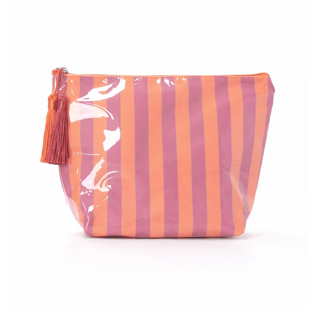 Gestreifte Kosmetiktasche Große Kapazität Reise Toilettenartikel-Organizer Wasserdichte Kosmetiktasche mit Quaste für Damen Mädchen
