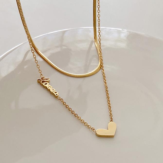 Double Layered Heart Necklace - Titanium Steel, Non-Fading, Trendy Cold Style Design for Women.