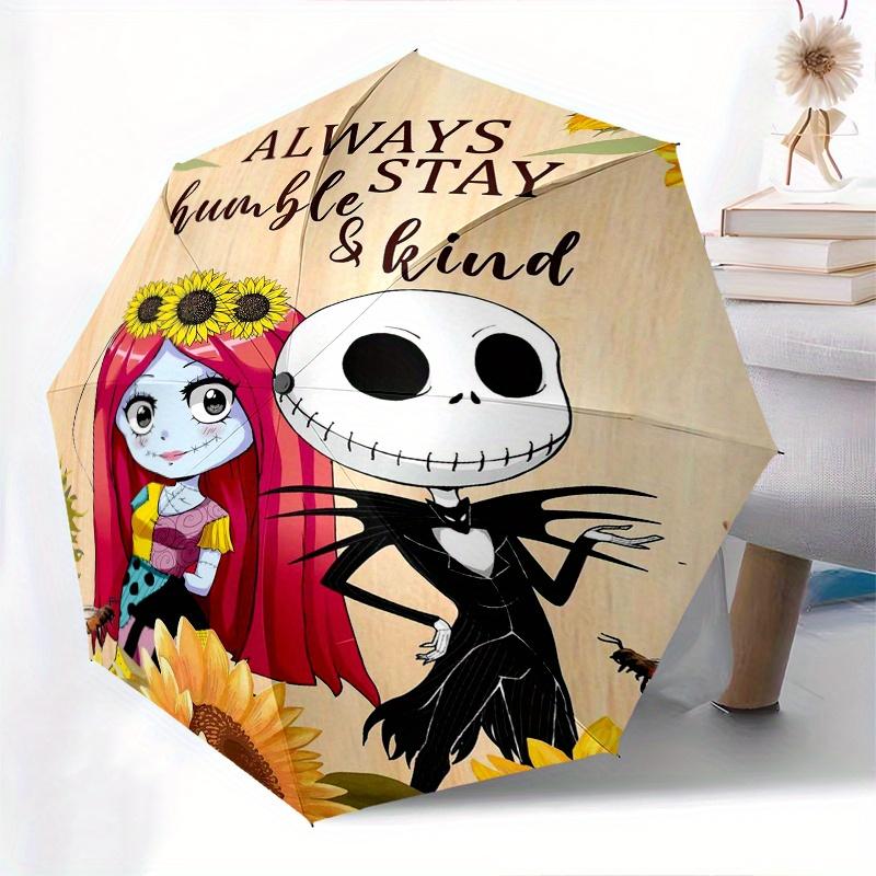 

Cute Jack and Sally Automatic Opening and Closing Umbrella - Small Umbrella Suitable for Various Occasions, Portable 3-Fold Small Umbrella f