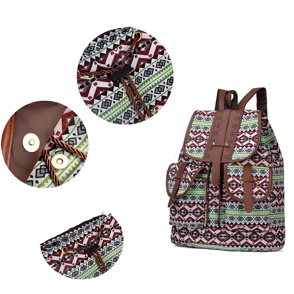 Rucksack im Ethno-Stil mit Retro-Muster, Canvas, Damentasche, modischer und personalisierter kleiner Reiserucksack mit Kordelzug