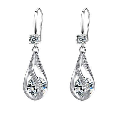 Pendientes de Cristal de Zirconia en Forma de Lágrima: Elegante Diseño Hueco Giratorio para Bodas y Novias