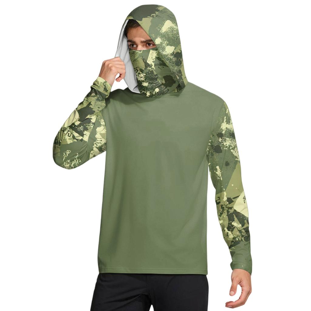 Men's Shirt With Mask Lightweight Long Sleeve Hooded Hiking Fishing Performance