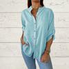 Spring and Summer Solid Color Foldable Sleeves Top V-neck Long Sleeved Casual Loose Women's Blouses & Shirts