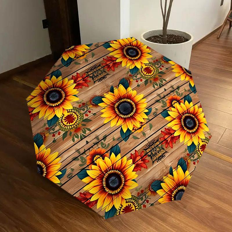1pc Sunflower Pattern Automatic Folding Umbrella, Heavy-Duty 8-Rib Construction, Perfect for Everyday Yy251114116