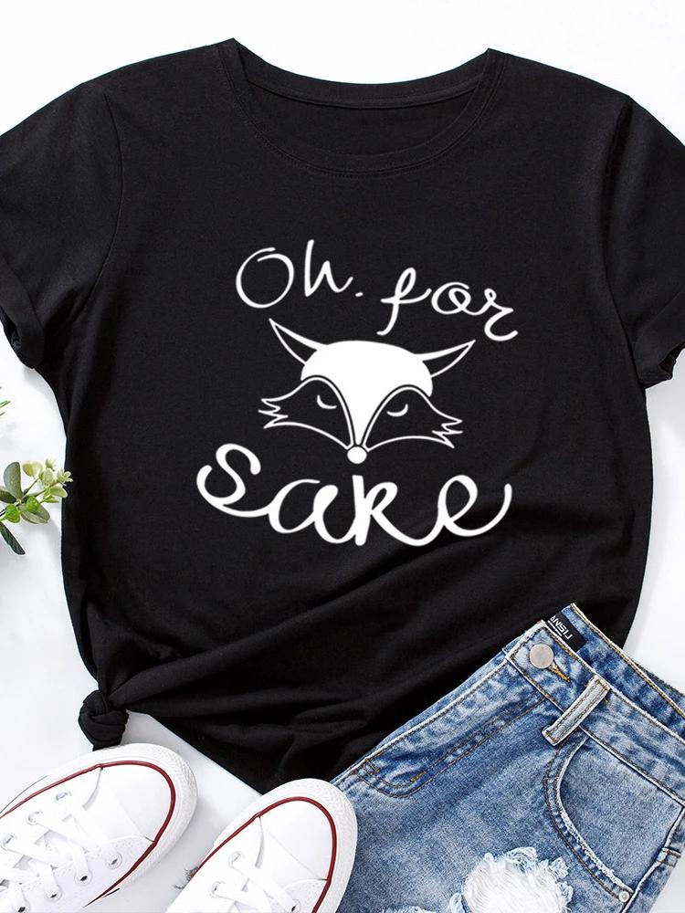 Cute Fox Head Print T Shirt Women Short Sleeve O Neck Loose Tshirt Summer Women Causal Tee Shirt Tops Camisetas Mujer