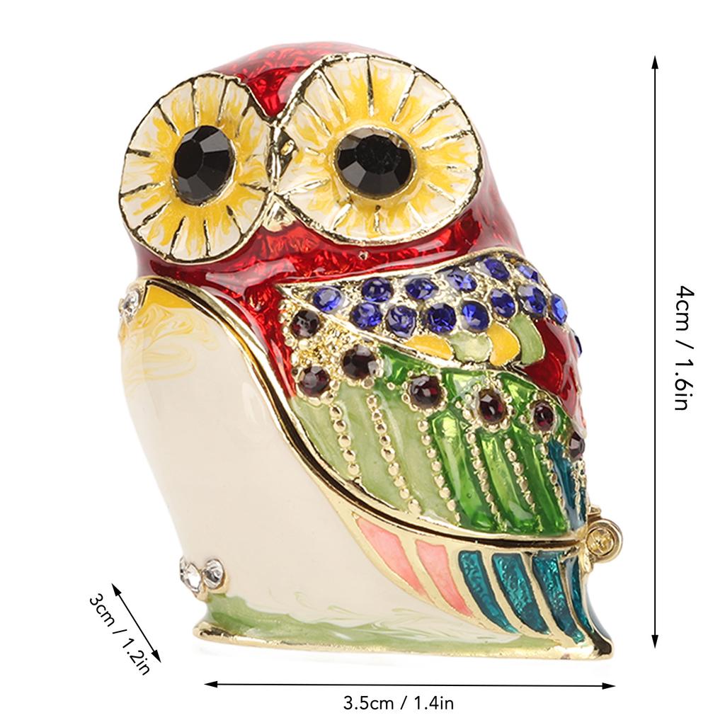 Owl Shape Jewelry Storage Box Zinc Alloy Shiny Exquisite Trinket Box Owl Statue Ornament for Tabletop Cabinet Decoration