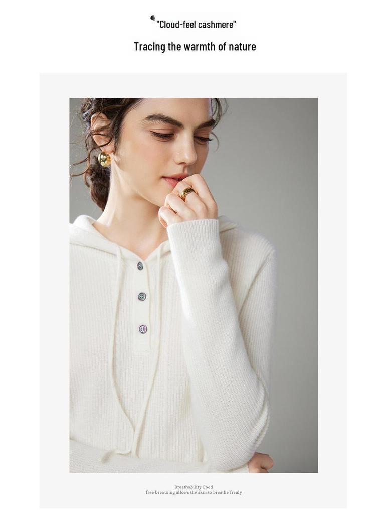 2024 Women's Cashmere Hooded Pullover: Loose Fit, Solid Color, Korean Style Autumn/Winter Sweater
