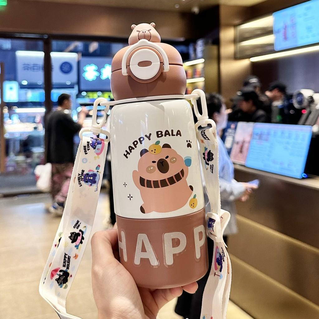 Childrens Cartoon Insulated Water Bottle With Straw Lock For School And Travel