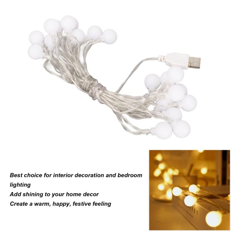 Ball String Lights Waterproof USB Port Power Supply LED Decorative Ball Lights For Bedroom Wedding Party Warm White 3m/9.8ft 20