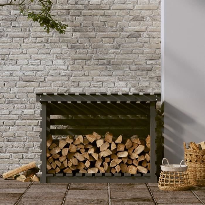 822229 vidaXL Support pour bois de chauffage Gris 108x73x79 cm Bois de pin