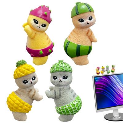 Cat Dashboard Decorations 4pcs Animal Cat Wearing Fruit Suit Characters Toys Funny Cute Car Interior Decor Accessories For