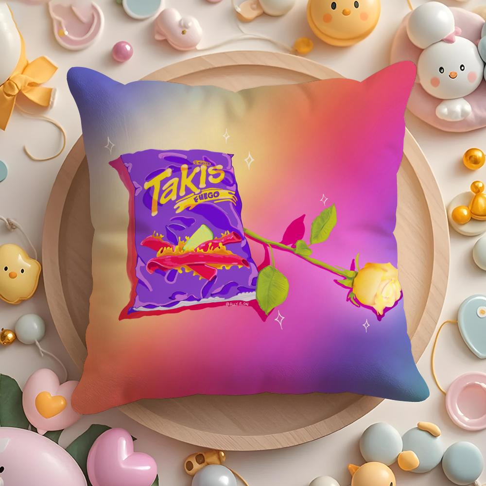 Pikpaka Funny Food C-Chips Takis Cushion Cover Plush Fabric Soft Double-Sided Printed Sofa Warm Winter Home Gift Pillow Cover