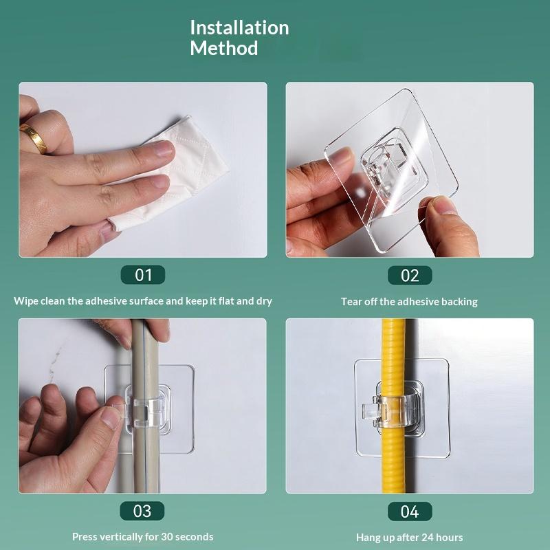 No Drill Curtain Rod Brackets Self-Adhesive Curtain Rod Holder Hook Adjustable Wall Curtain Fixed Clip Hanging Rack