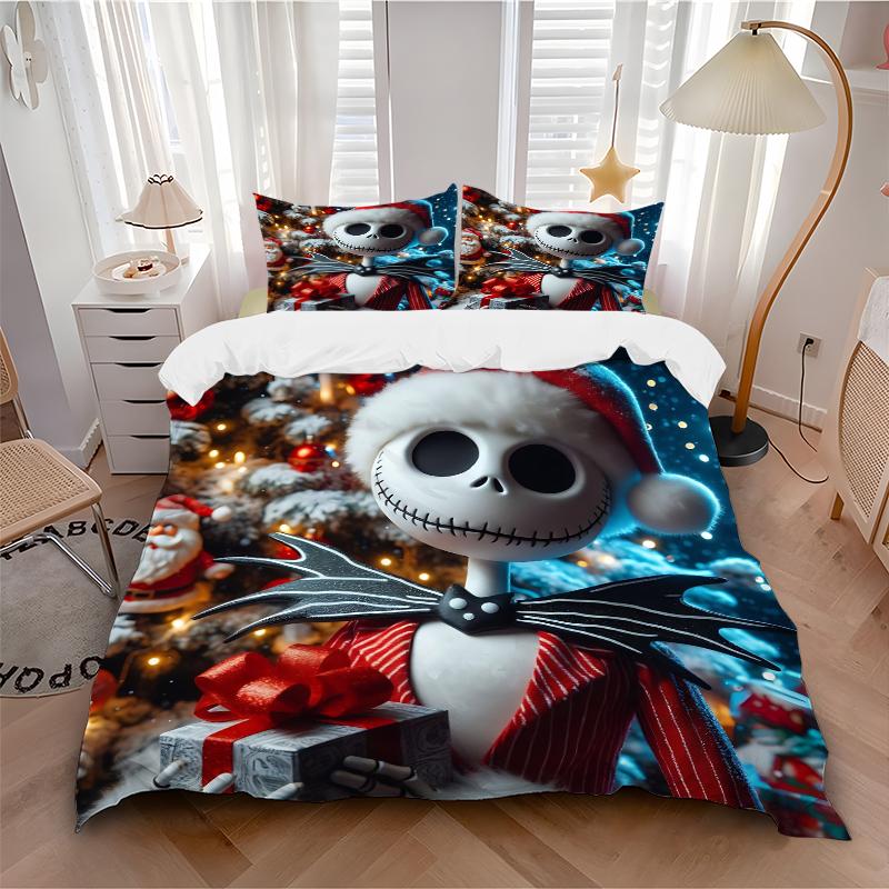 3Pcs Christmas Nightmare Before Bedding Set Quilt Cover Pillowcase Home Christmas Xmas Halloween Gift 1 Duvet Cover 2 Pillowcase S921446