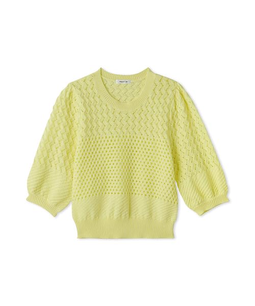 FRAY Crochet Panel Puff Sleeve Knit FWNT251118 YEL I.D. Women's