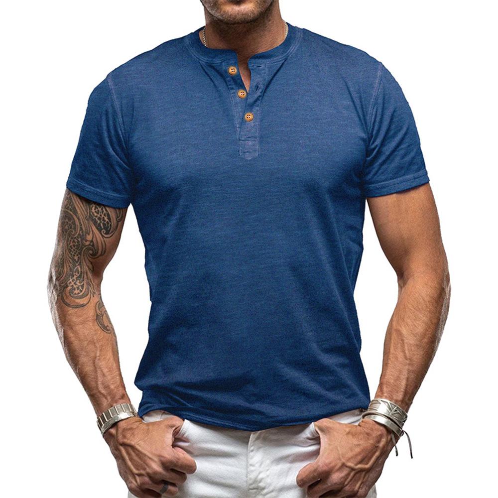 T-shirt da uomo in cotone con collo Henry, design ad alta elasticità, vestibilità slim, magliette tinta unita, top da uomo, T-shirt a maniche corte per uomo