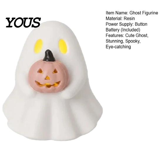 Non Scary Halloween Decoration Ghost Decoration, Light Up Cute Spooky Figurine with Small Desktop Ornament Pumpkin/Lantern for Table Tiered