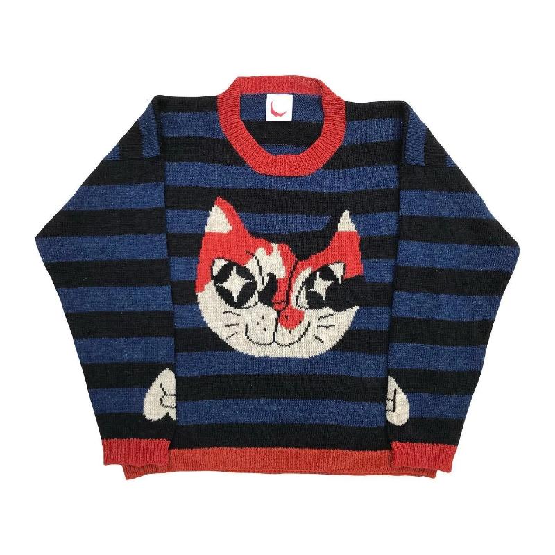 

Джемпер Y2K с круглым вырезом, полосатый, с длинным рукавом, в стиле ретро, вязаный свитер L