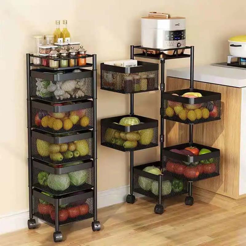 Küchen-Gemüseregal, mehrschichtig, bodenstehend, quadratisch, drehbar, Lebensmittelaufbewahrung, Regal, Korb, Obst, Abfluss, Spüle mit Rad, Küche, Badezimmer, Organizer