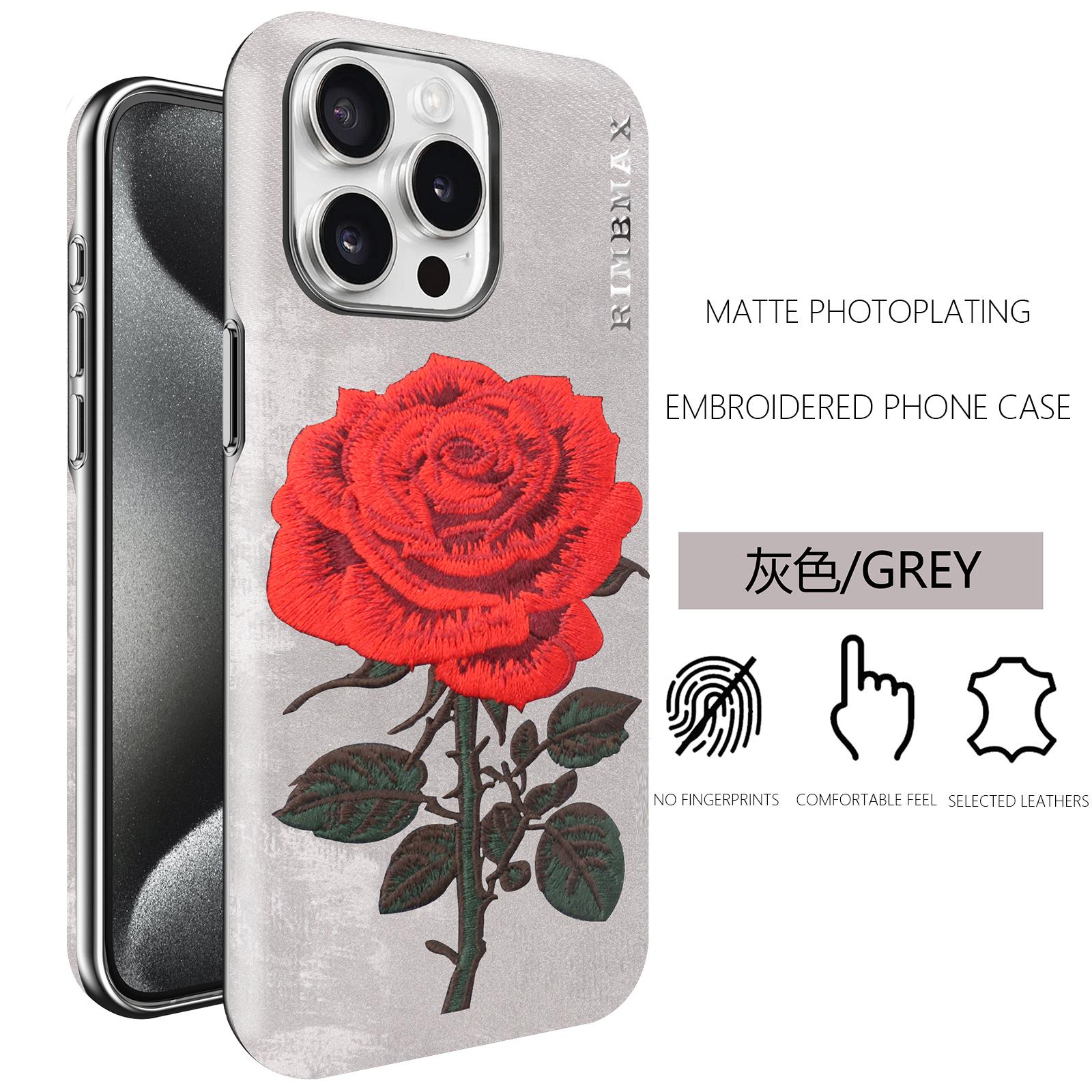 

Роскошный кожаный чехол с 3D-гальванической вышивкой в виде красной розы для iPhone 16, 15, 14 Plus, 13, 12, 16 Pro Max, противоударный матовый чехол iPhone 13