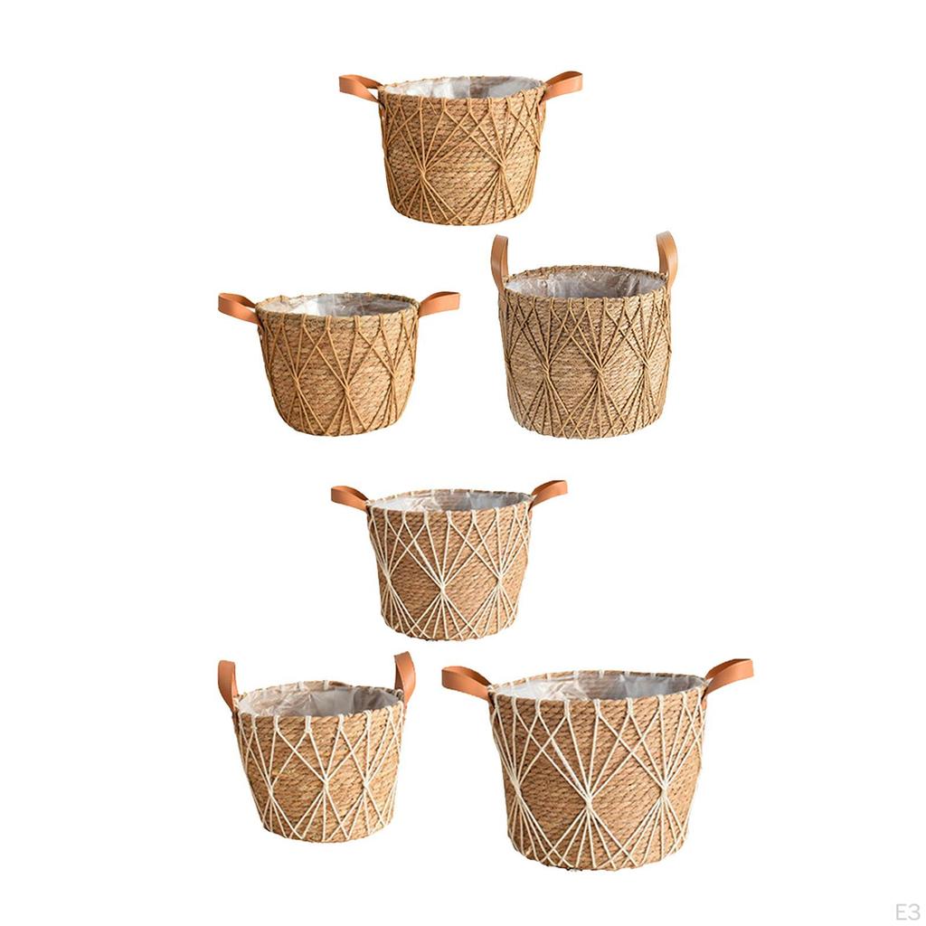 3 Pack of Straw Baskets for Plant Pots, Indoor Storage Solutions