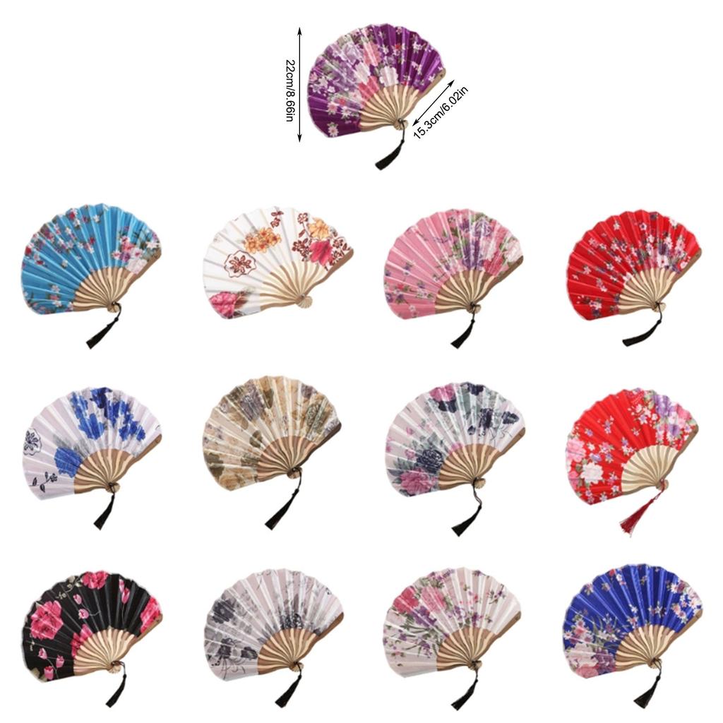 Bamboo Fold Hand Fan Wedding Chinese Japanese Fan Vintage Flower Folding Fan for Wedding Dancing Party Women Gift