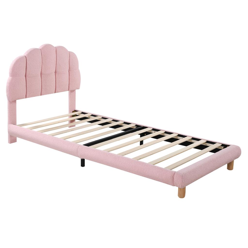 Letto Singolo 90x200cm, Letto per Bambini, Letto per Ragazzi, Letto Imbottito, Telaio a Doghe in Legno, Imitazione Pile, Rosa