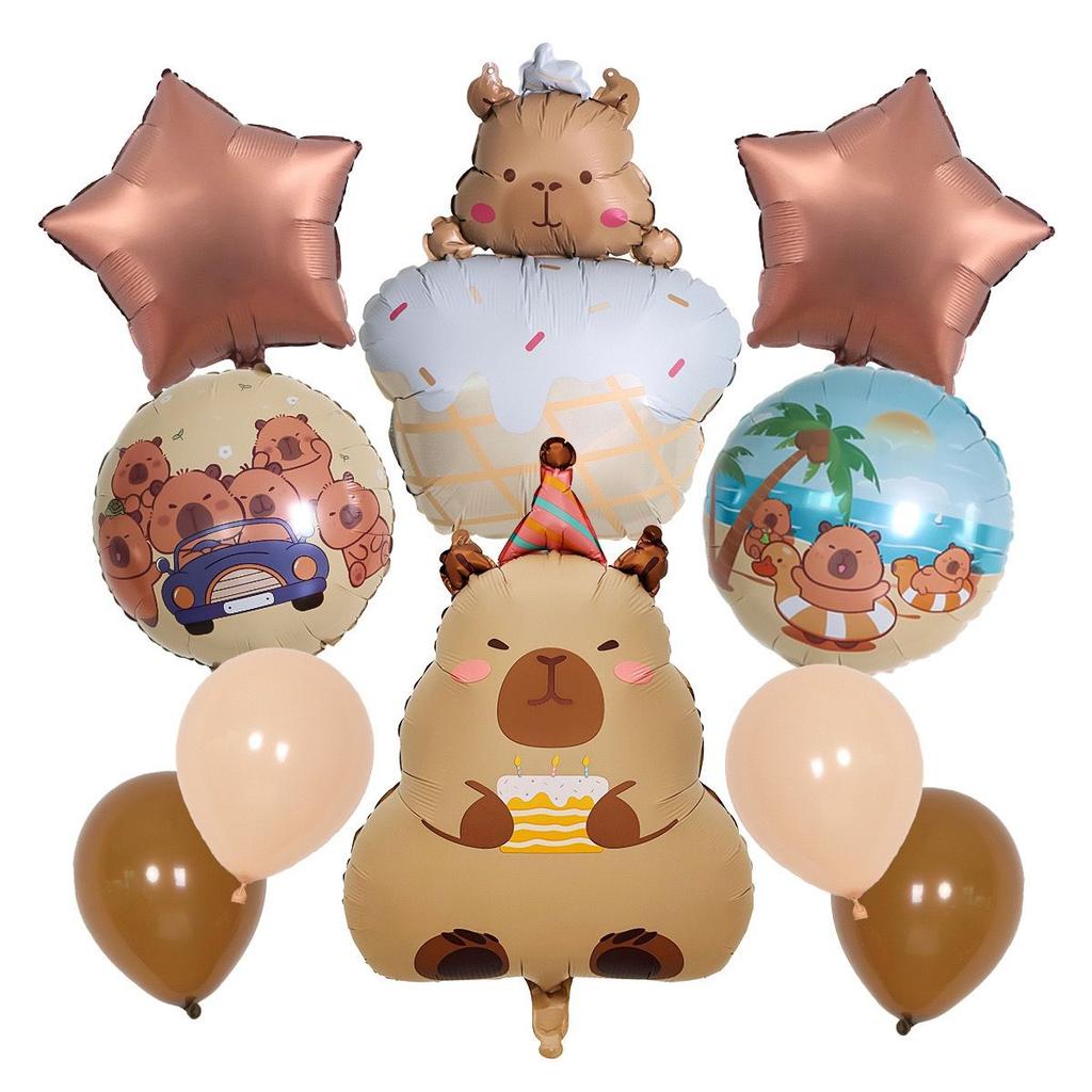 10-piece Capibara-themed Aluminum Film Balloon Set for Children's Birthday Party Decoration Supplies