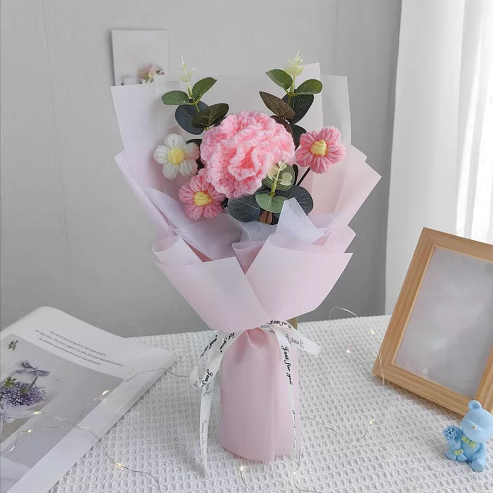 

Букет крючком, вязаный цветок, стабилизированные искусственные цветы, на День матери розовый