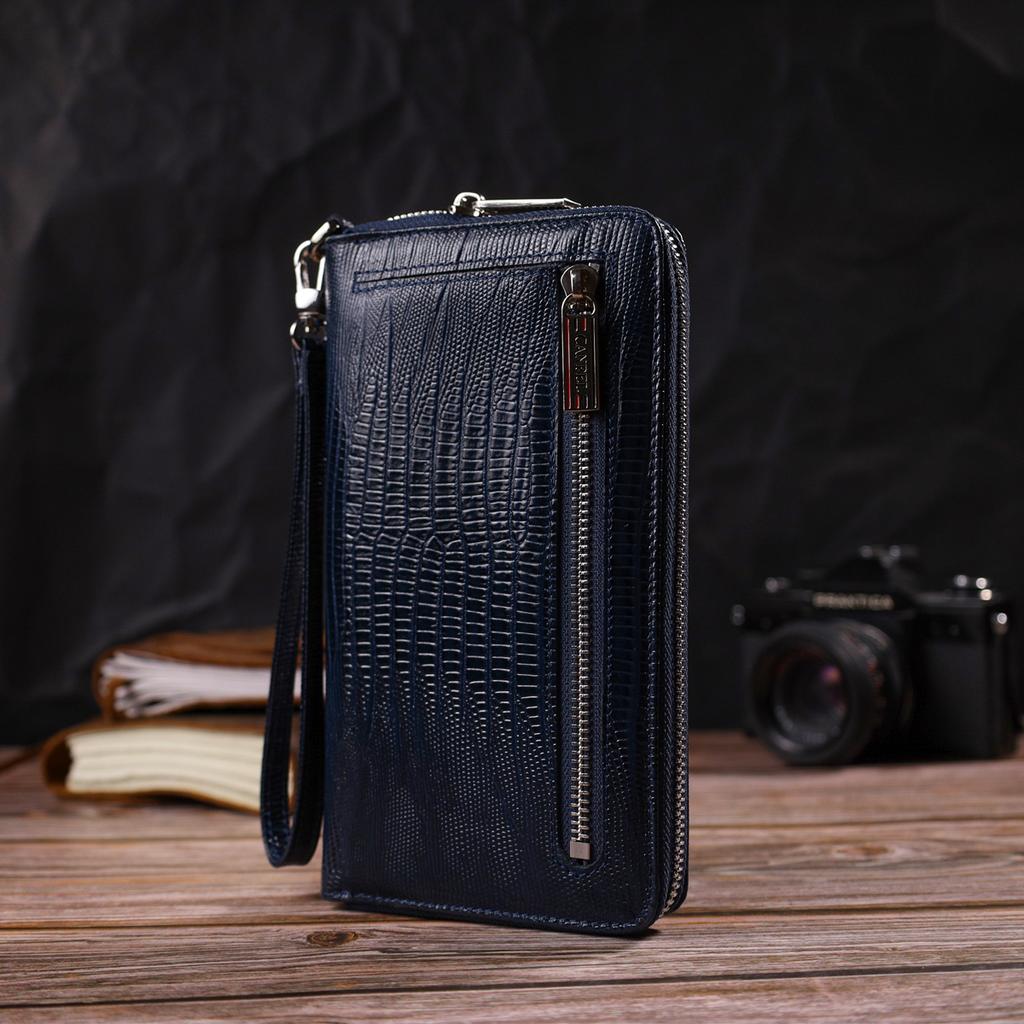 Geräumige Clutch für Damen aus echtem Leder mit Prägung CANPELLINI 21919 Blau