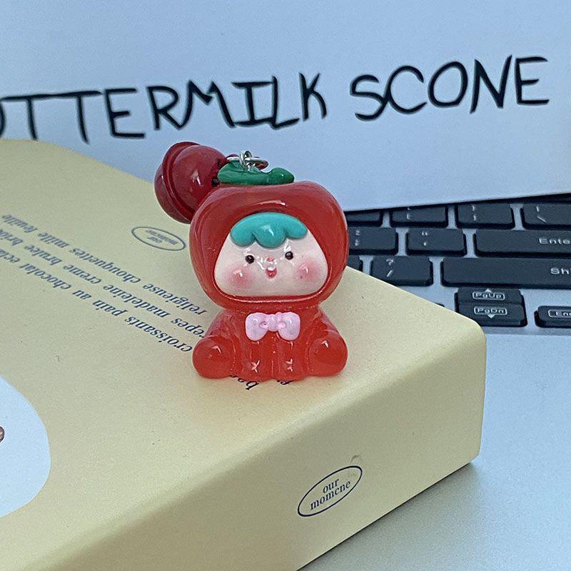 Kawaii Fruit Strawberry Orange Durian Resin Keychain Pendant Crafts Cute Doll Keychain Backpack Decoration Accessories Gifts