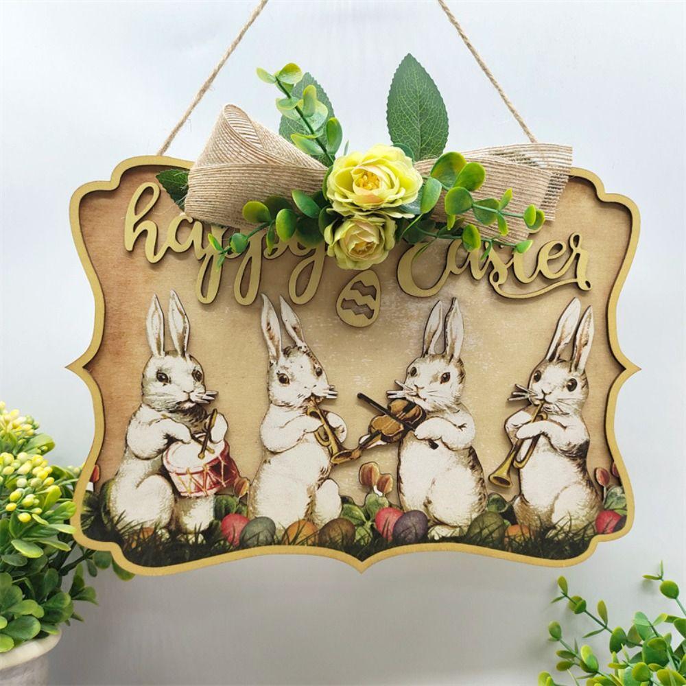Wooden Easter Decoration Hanging Creative Wall Hanging Pendant Door Hanging  Background Layout