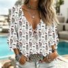 Women's Casual Halloween Print V-Neck Ruffle Trim Tie-Front Top with 3/4 Sleeves