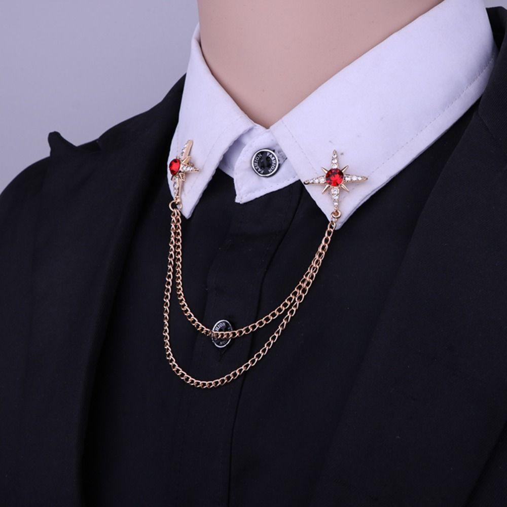 Metal Star Collar Brooch Chain Double Layer Chain Chain Brooch Creative Gift Shirt Collar Pin