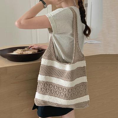 New Knitting Shoulder Bags Hollow Woven Woven Handbags Shopping Large Capacity Crochet Bag Women