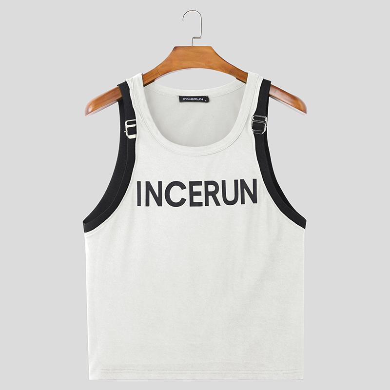 

INCERUN Summer Men O Neck Sleeveless Patchwork Print Casual Tank Tops M