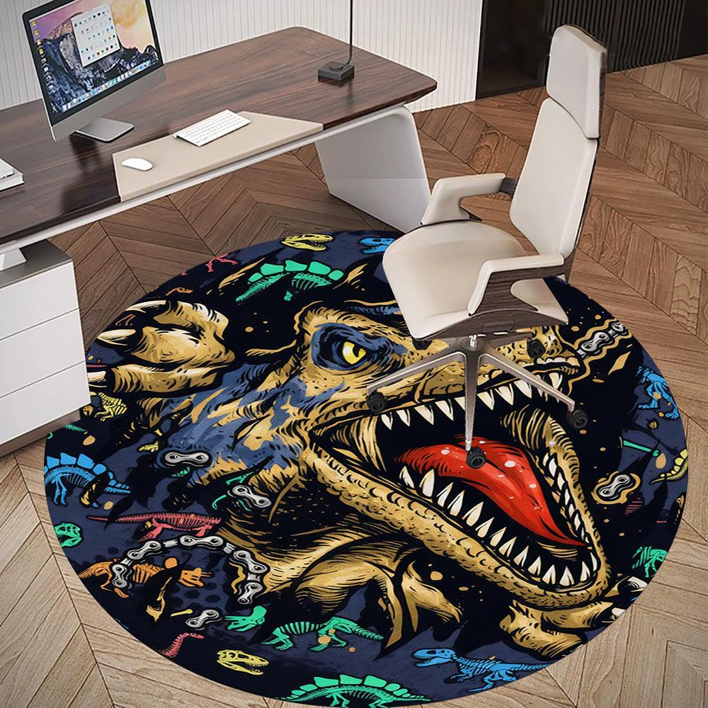 1PC Dinosaur Chain Round Chair mat Area Rug - Non-Slip, Floor Mat for Office, Bedroom, and Indoor Decor -Gift D1127191