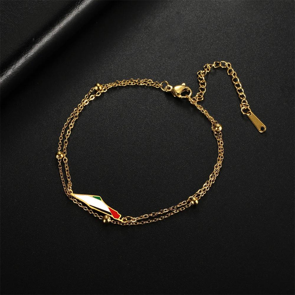 Jeshayuan Braccialetti con Ciondoli Mappa Bandiera Palestina per Donne Doppio Strato Ciondolo Mappa Paese Braccialetto Accoppiata Acciaio Inossidabile
