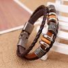 Men Bracelet Vintage Three Layers Braided Ethnic Stainless Alloy Hand-woven Exquisite Lightweight Faux Leather Decorative Wrist Strap