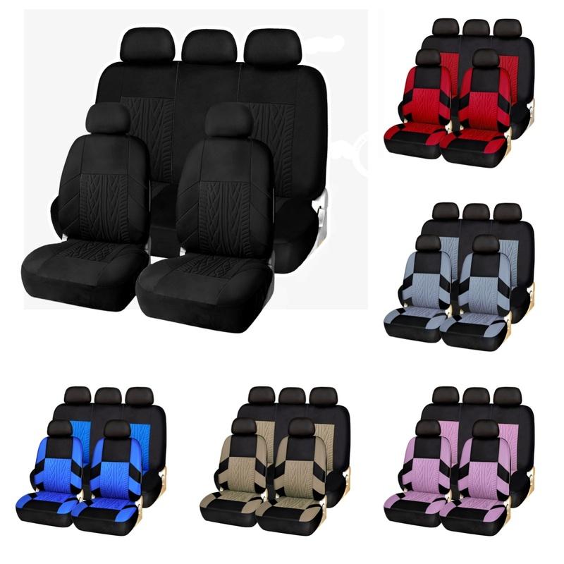 AUTO HIGH Universal Embroidery Car Seat Covers Full Set Polyester Fit Most Cars Truck SUV Van Front Rear Protector