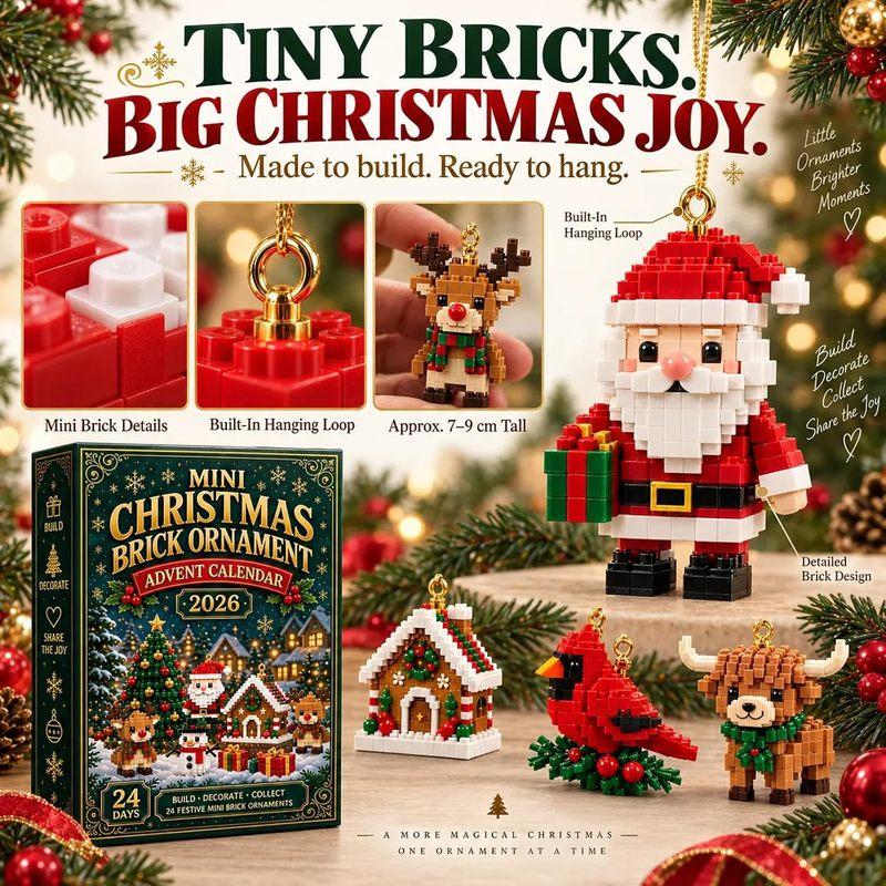 3D Mini Christmas Brick Ornament Advent Calendar 2026, 24 Days Christmas Countdown Building Blocks Kit,Christmas Tree Decor Gift