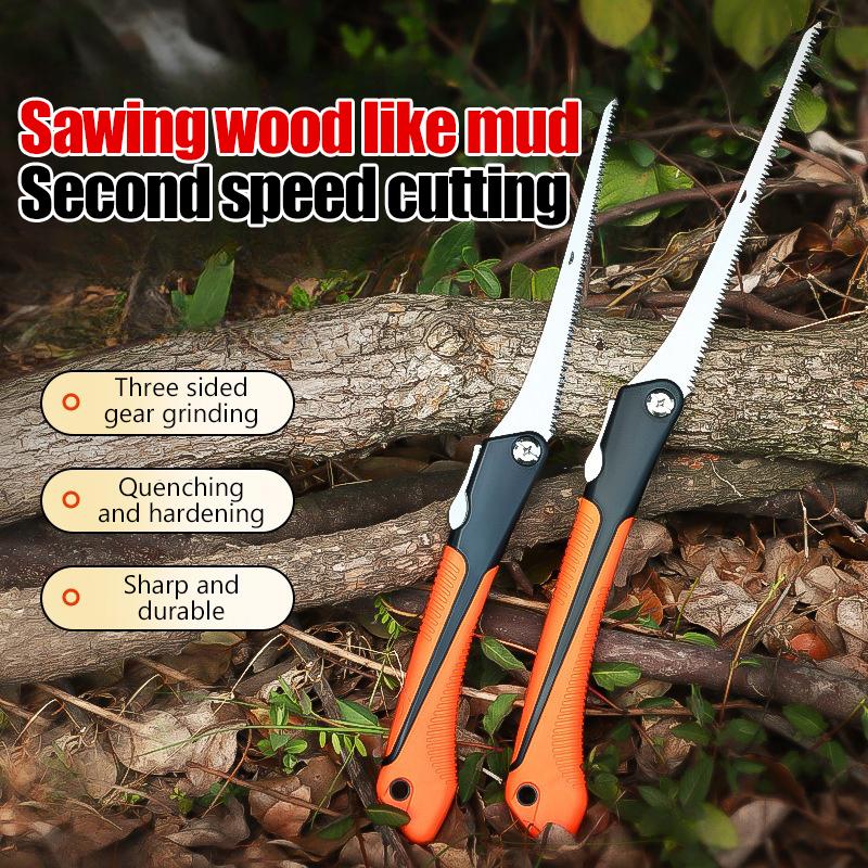 Manual Folding Saw Sk5 Steel One-Button Folding Design Hand Saw Ergonomic Non-Slip Grip Handle Sharp Cutting Wood Garden Saw
