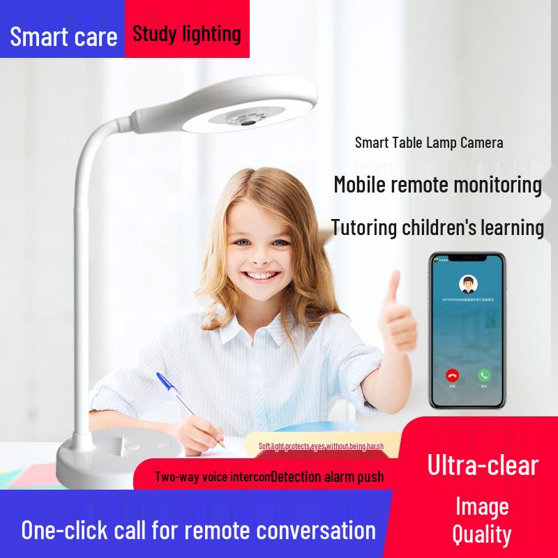 

OAKM Little Eagle Home Surveillance Camera with One-Key Call & Voice Intercom, Eye-Protecting LED Table Lamp English Version (UK Standard, No Memory Card)