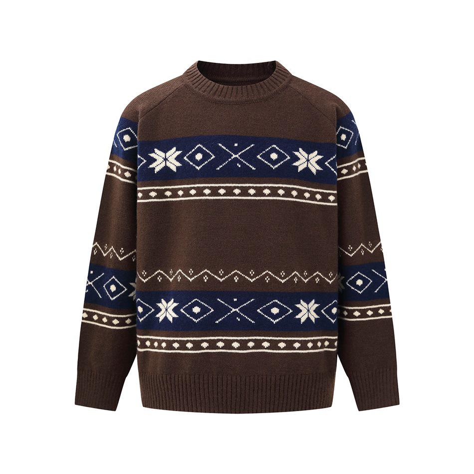 

FORN3 Nordic Retro Striped Knit Sweater for Men - Casual, Loose, Round Neck, Autumn/Winter AW237 Medium кавовий