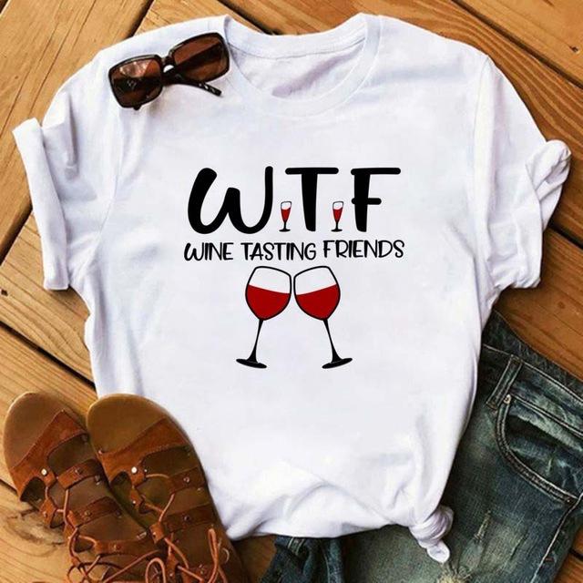 T-shirt a maniche corte da donna Primavera Estate Moda Tacchi Alti Stampa Bicchiere da Vino Grafica Tessuto in Poliestere Top Casual per Signore