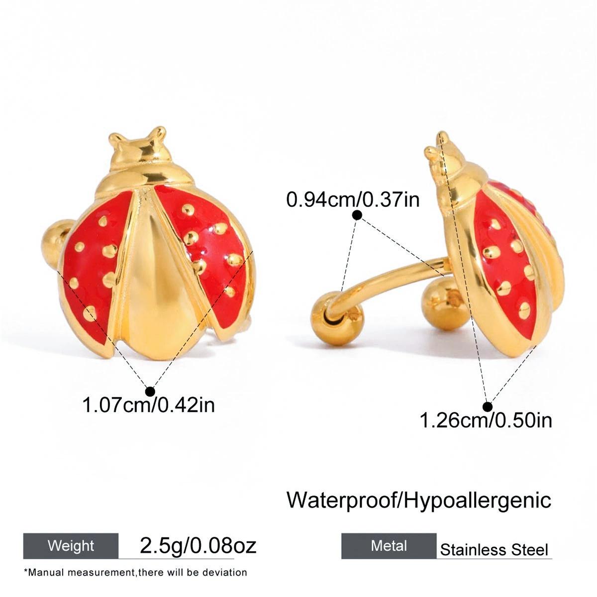 

Unique Design Enamel Red Ladybug Insect Clip Earrings for Women Non Tarnish 18K Gold PVD Plated Titanium Steel Jewelry