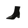 Fashion Block Heel Skinny Boots Women's Fashion Pointed Toe Rear Zip Rivet Metal Belt Buckle Non-Slip High Heel Shorthole Boots