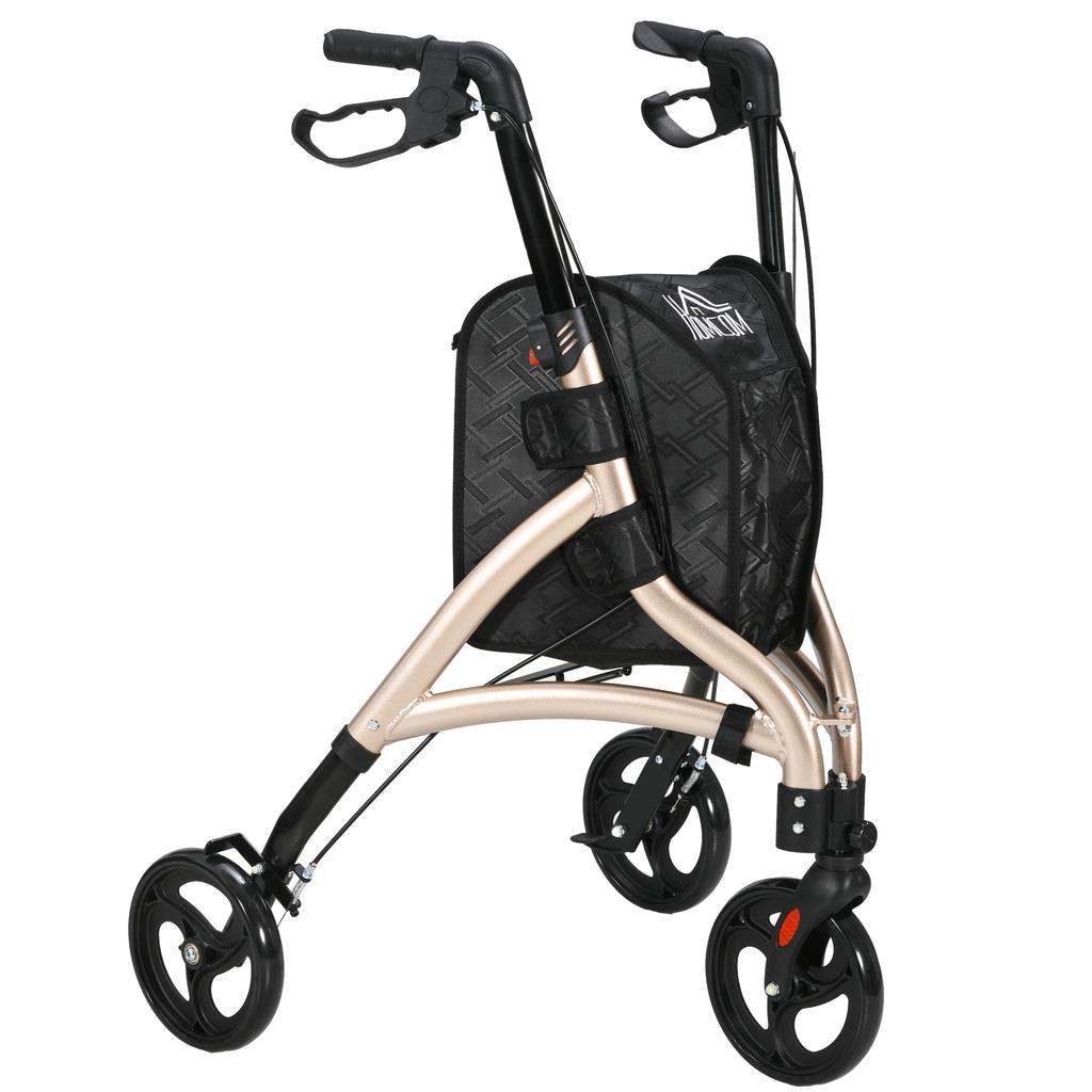 3 Wheel Rollator, Lightweight Aluminium Tri Walker with Adjustable Handle, Storage Bag and Dual Brakes, Folding Mobility Walking Aid for Elderly