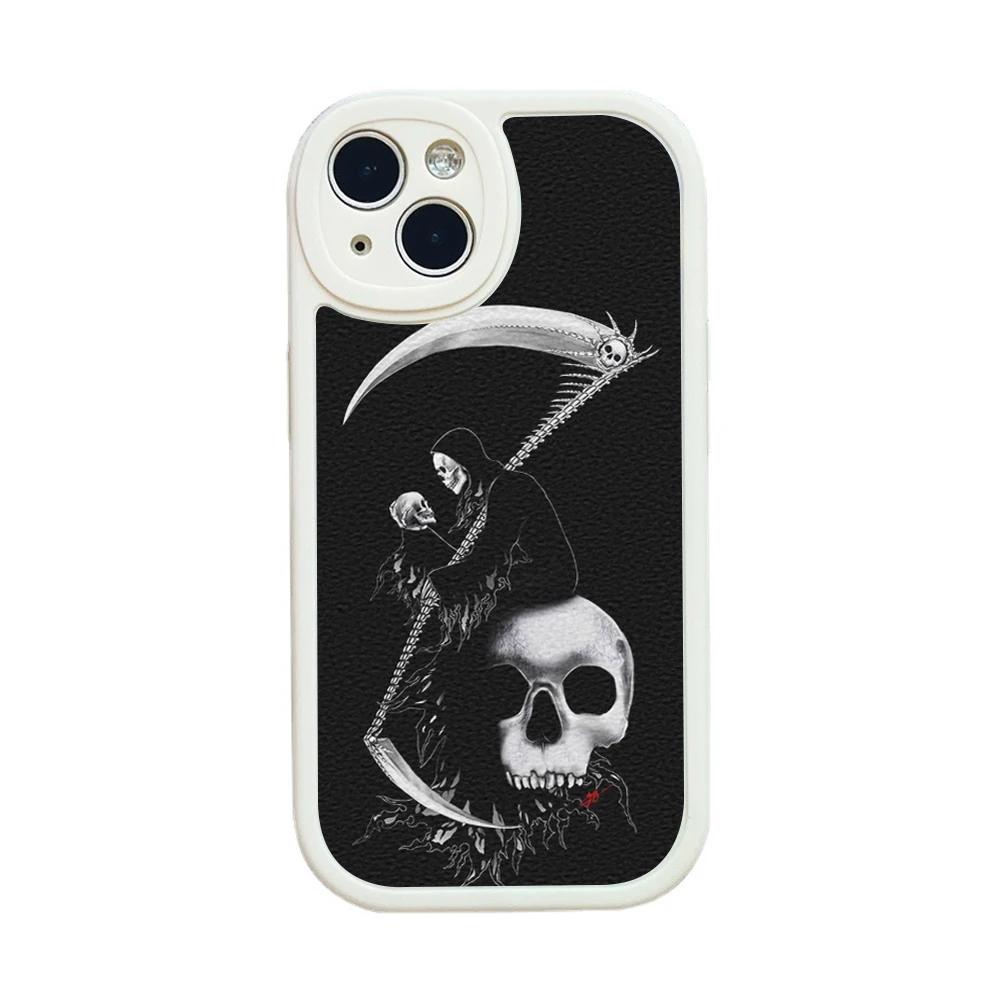 Grim Reaper Skull Skeleton Moblie Phone Case for Iphone 15 promax 12 13 pro 14 Pro  mini plus Lambskin Protective black Covers